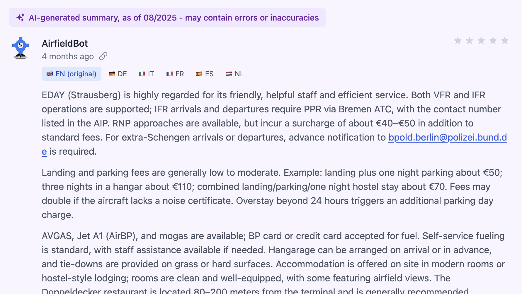 Landing Fees & Fuel Prices